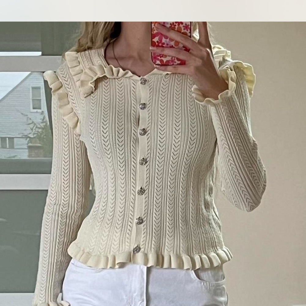 Zara Elegant Cream Ruffle Sweater